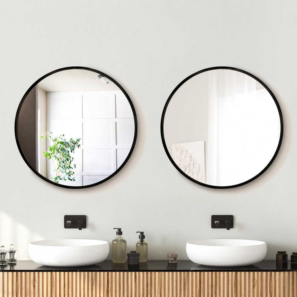 Embellir 2 Wall Mirror Makeup 60cm Home Decor Framed Mirrors Bathroom Round Black