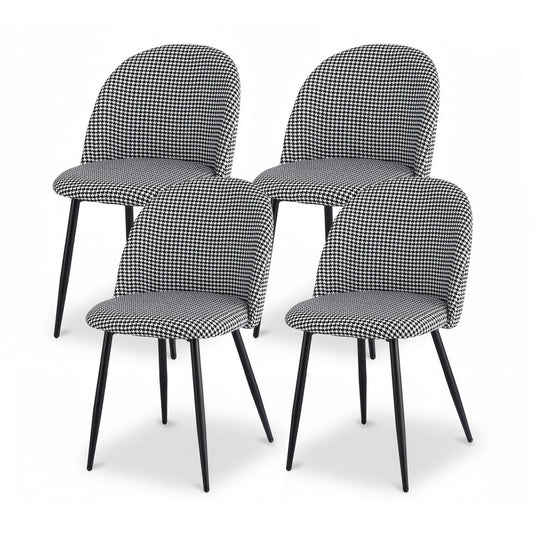 Artiss Dining Chairs Set of 4 Linen Solid Curved Houndstooth