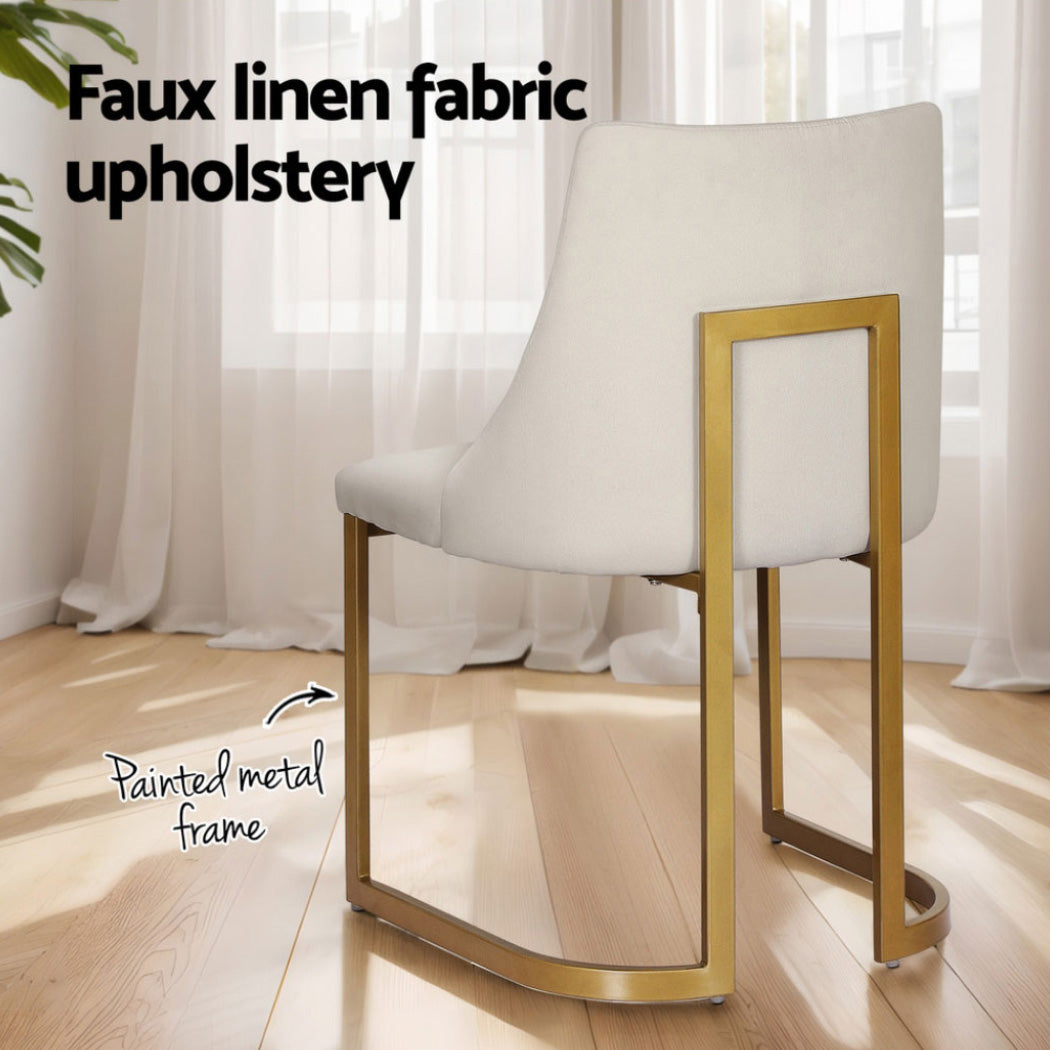 Artiss Dining Chairs Set of 4 Linen Fabric Frame Beige