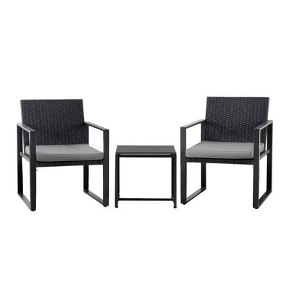 3PC Outdoor Bistro Set Patio Furniture Wicker Dining Chairs Table Cushion Black