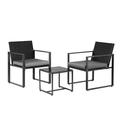 3PC Outdoor Bistro Set Patio Furniture Wicker Dining Chairs Table Cushion Black
