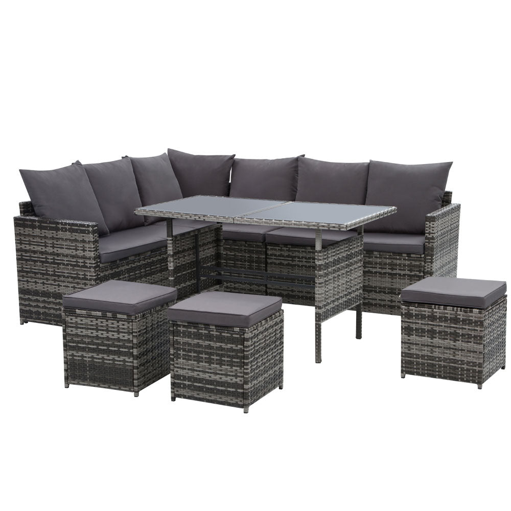 Outdoor Furniture Dining Setting Sofa Set Lounge Wicker 9 Seater Mixed Grey