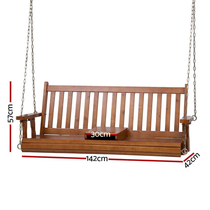 Porch Outdoor Swing Chair Patio Furniture Wooden Bench 2 Seat Cup Holder