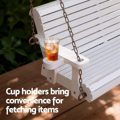 Porch Outdoor Swing Chair With Cup Holder Wooden Furniture 2 Seater