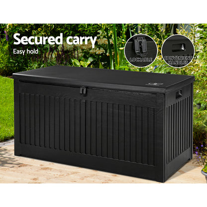 Outdoor Storage Box 270L Container Lockable Garden Bench Tool Shed Black