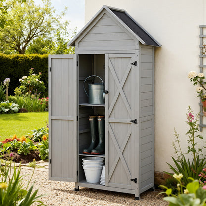 Outdoor Storage Cabinet Cupboard Lockable Tool Organizer Shed Adjustable Grey