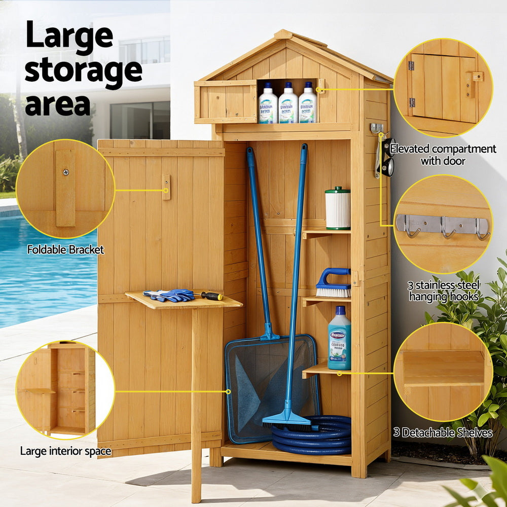 Outdoor Storage Cabinet Cupboard Folding Table Tool Organizer Shed Adjustable