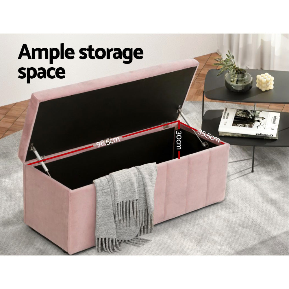 Artiss Storage Ottoman Blanket Box 103cm Velvet Pink