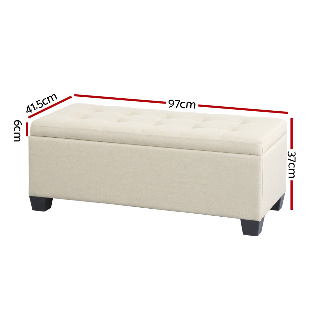 Artiss Storage Ottoman Blanket Box 97cm Linen Beige