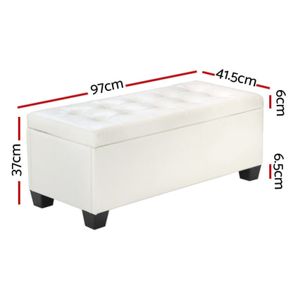 Artiss Storage Ottoman Blanket Box 97cm Leather White