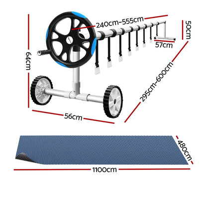 Aqua Buddy Pool Cover 600 Micron 11x4.8m w/ Roller 5.55m Black Solar Blanket