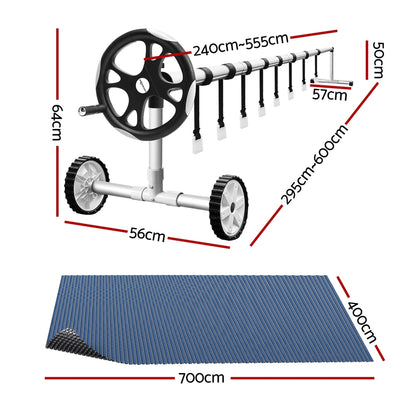Aqua Buddy Pool Cover 600 Micron 7x4m w/ Roller 5.55m Swimming Pools Black Solar Blanket