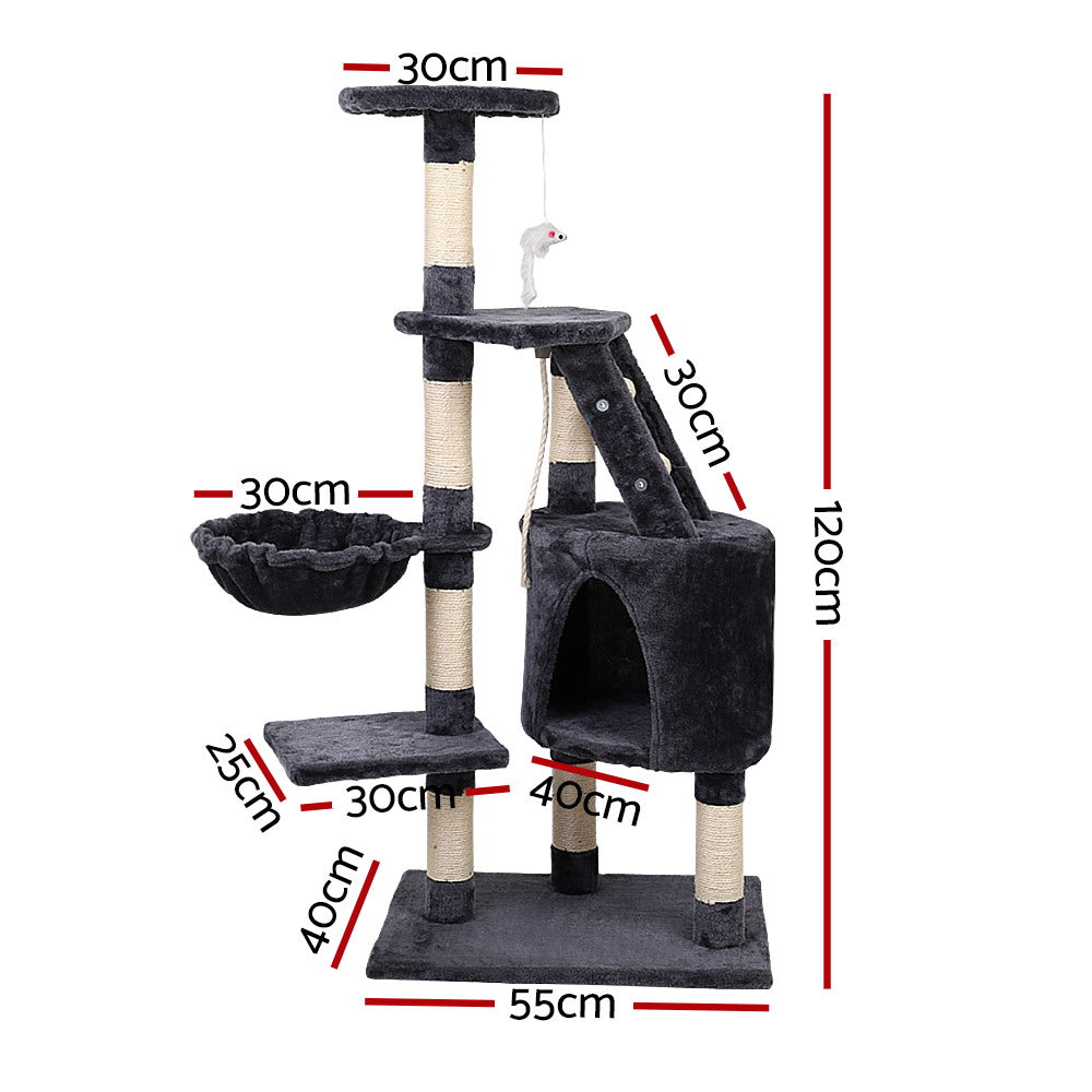 Cat Tree 120cm Tower Scratching Post Scratcher Wood Condo House Bed Toys