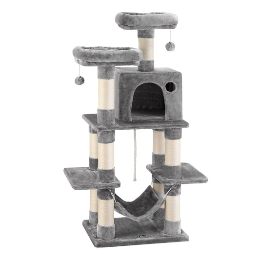 Cat Tree 145cm Tower Scratching Post Trees Scratcher Condo House Light Grey