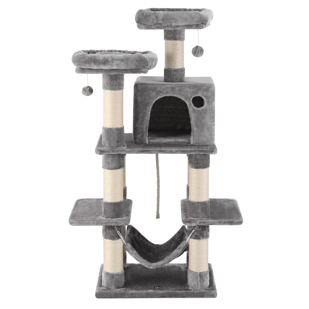 Cat Tree 145cm Tower Scratching Post Trees Scratcher Condo House Light Grey