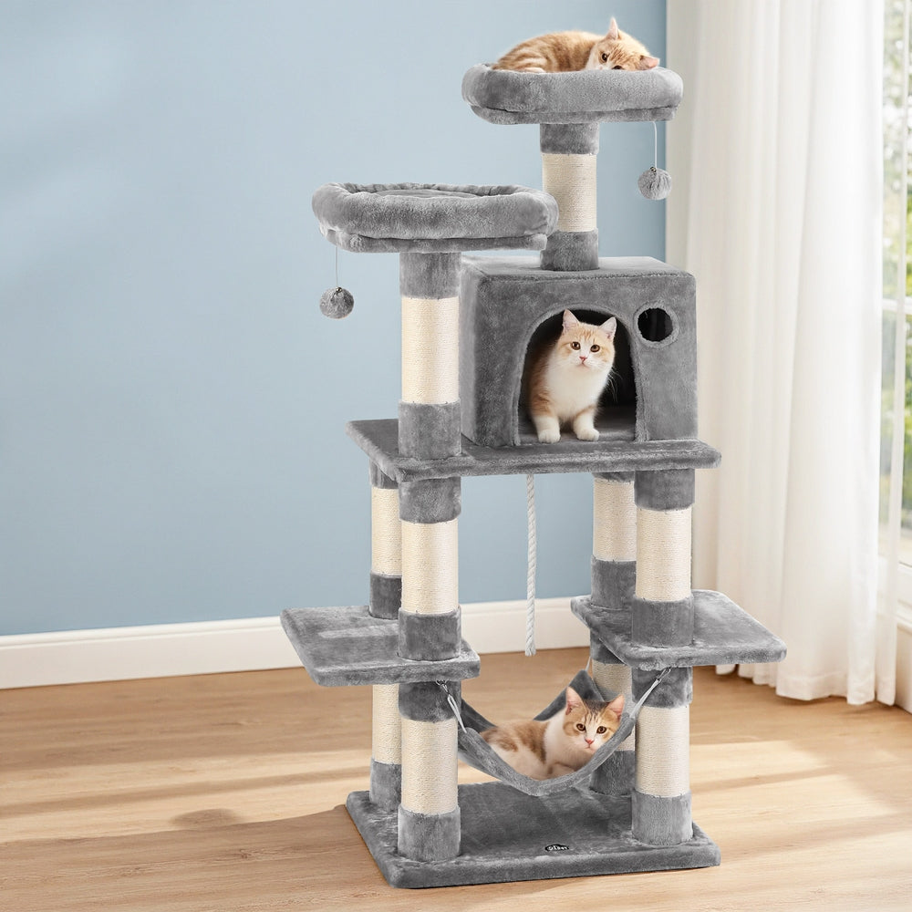Cat Tree 145cm Tower Scratching Post Trees Scratcher Condo House Light Grey