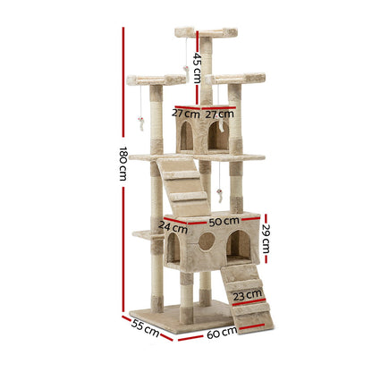 Cat Tree 180cm Tower Scratching Post Scratcher Wood Condo House Toys Beige
