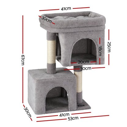 Cat Tree 67cm Tower Scratching Post Trees Scratcher Condo House Light Grey