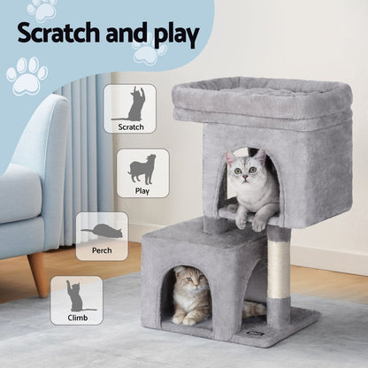Cat Tree 67cm Tower Scratching Post Trees Scratcher Condo House Light Grey