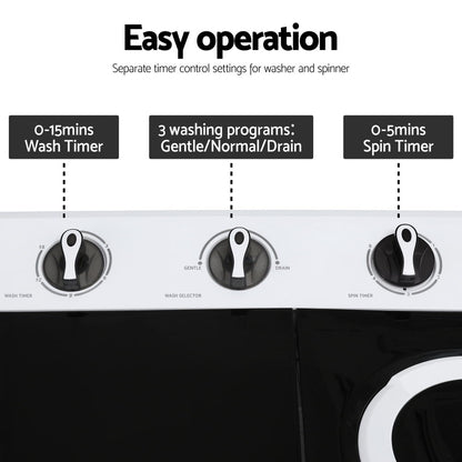 Devanti Portable Washing Machine Twin Tub 7KG White