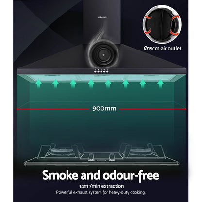 900mm Range Hood 90cm Rangehood Black