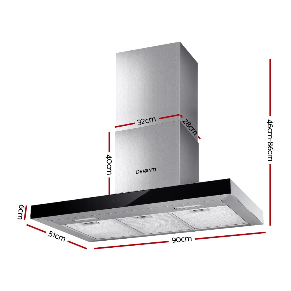900mm Range Hood 90cm Rangehood Glass Stainless Steel