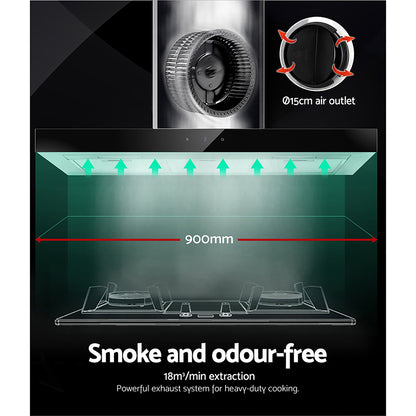 900mm Range Hood 90cm Rangehood Glass Stainless Steel