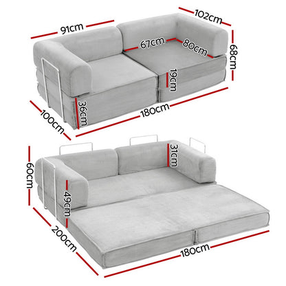 Artiss Convertible Folding Sofa Bed Grey