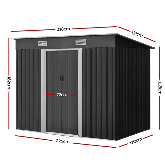 Giantz Garden Shed 2.38x1.31M Sheds Outdoor Storage Tool Metal Workshop Shelter Sliding Door