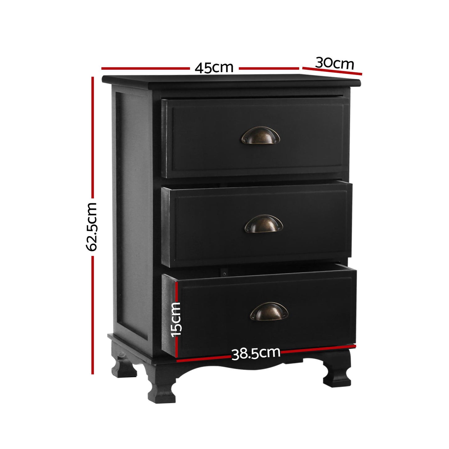 Artiss 2x Bedside Table 3 Drawers Vintage - THYME Black