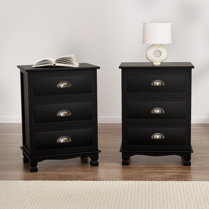 Artiss 2x Bedside Table 3 Drawers Vintage - THYME Black
