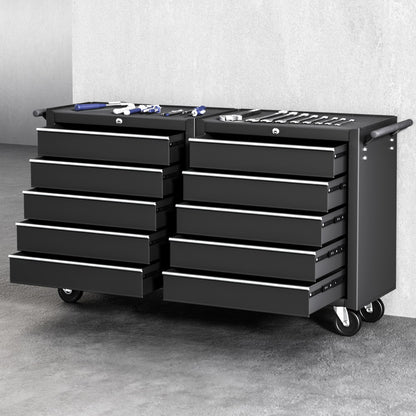 Giantz Tool Chest Trolley 10 Drawers Toolbox Storage Black