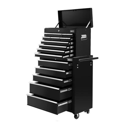 Giantz 15 Drawers Tool Chest Trolley Toolbox 2-in-1 Storage Black