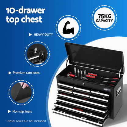 Giantz 15 Drawers Tool Chest Trolley Toolbox 2-in-1 Storage Black