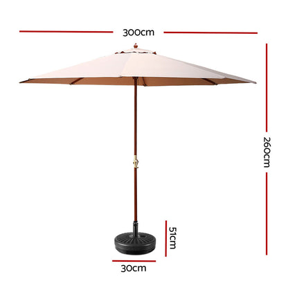 3m Outdoor Umbrella w/Base Pole Umbrellas Garden Sun Stand Deck Beige