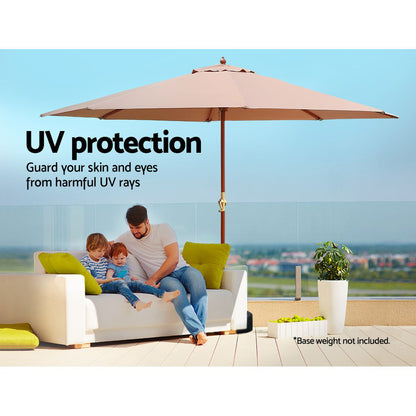 3m Outdoor Umbrella w/Base Pole Umbrellas Garden Sun Stand Deck Beige