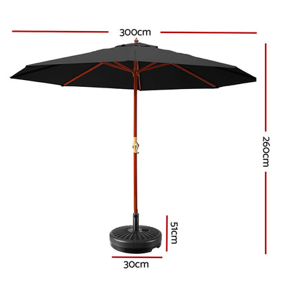 3m Outdoor Umbrella w/Base Pole Umbrellas Garden Sun Stand Deck Black