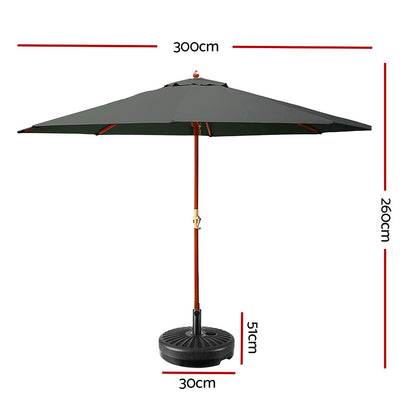 3m Outdoor Umbrella w/Base Pole Umbrellas Garden Sun Stand Deck Charcoal