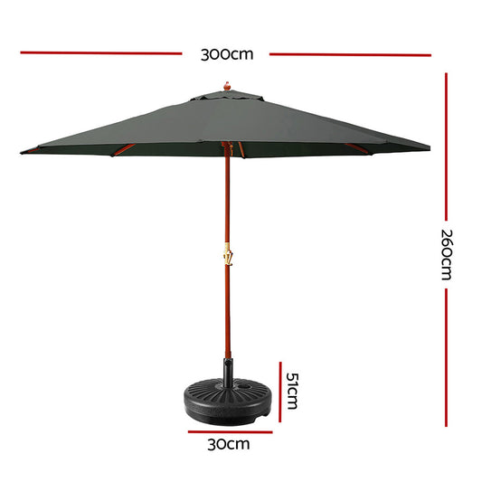 3m Outdoor Umbrella w/Base Pole Umbrellas Garden Sun Stand Deck Charcoal