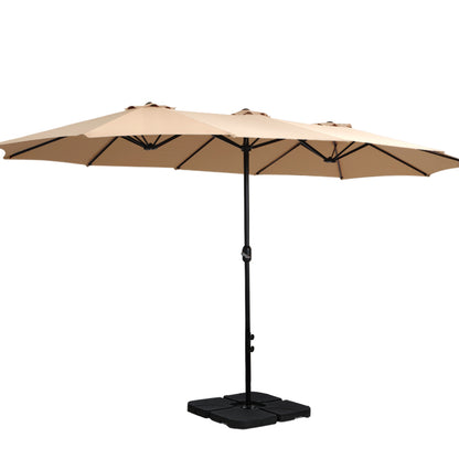 4.57m Outdoor Umbrella w/Base Stand Beach Pole Garden Tilt Beige