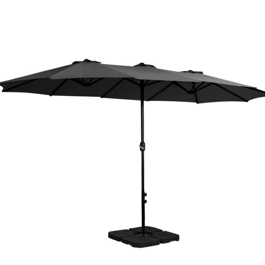 4.57m Outdoor Umbrella w/Base Stand Beach Pole Garden Tilt Black