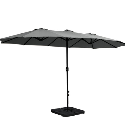 4.57m Outdoor Umbrella w/Base Stand Beach Pole Garden Tilt Charcoal
