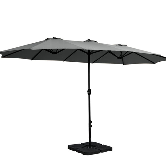 4.57m Outdoor Umbrella w/Base Stand Beach Pole Garden Tilt Charcoal
