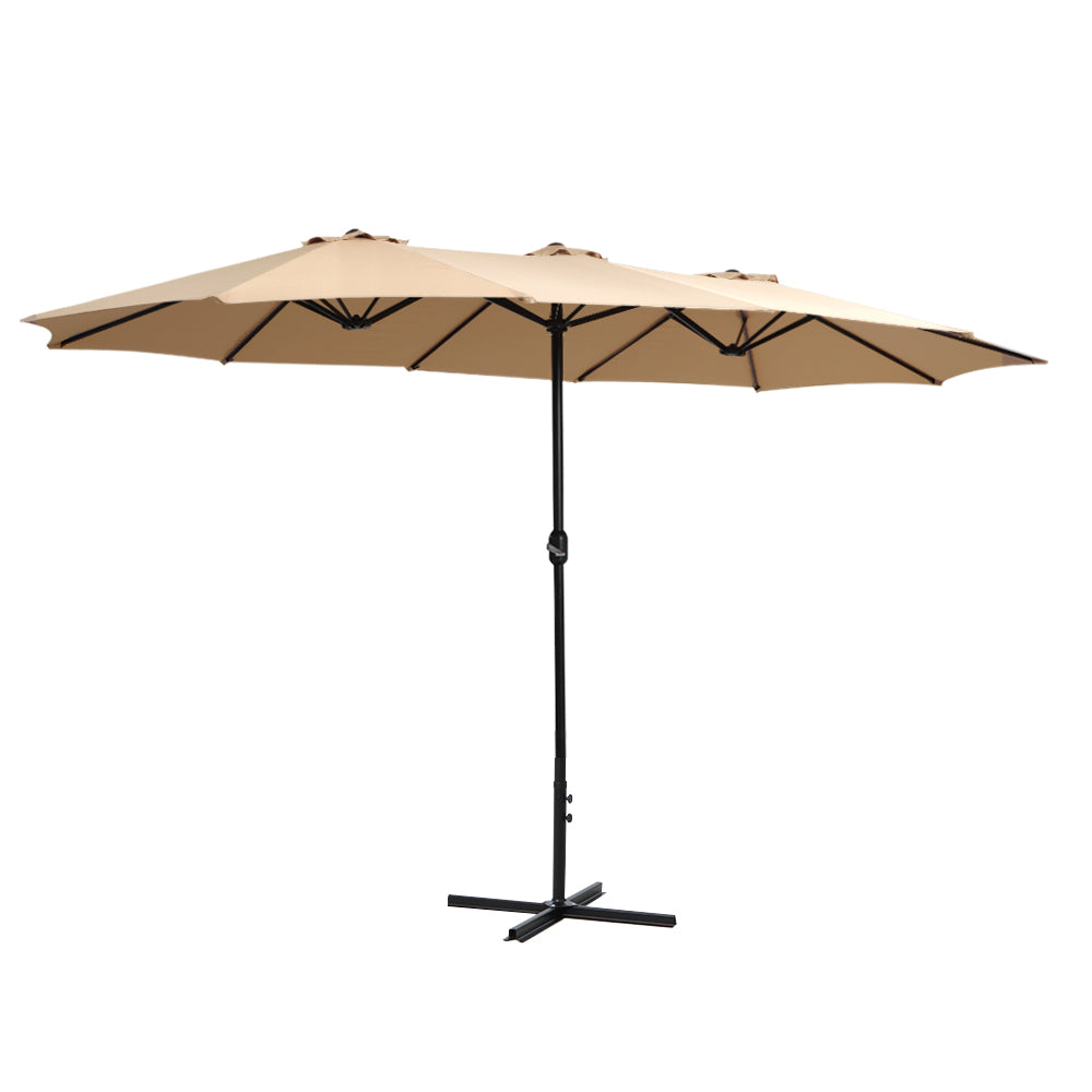 4.57m Outdoor Umbrella Beach Pole Garden Tilt Beige