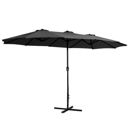 4.57m Outdoor Umbrella Beach Pole Garden Tilt Black
