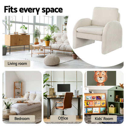 Artiss Armchair Accent Chair Lounge Tub Sofa Couch Curved Arm Seat Boucle White