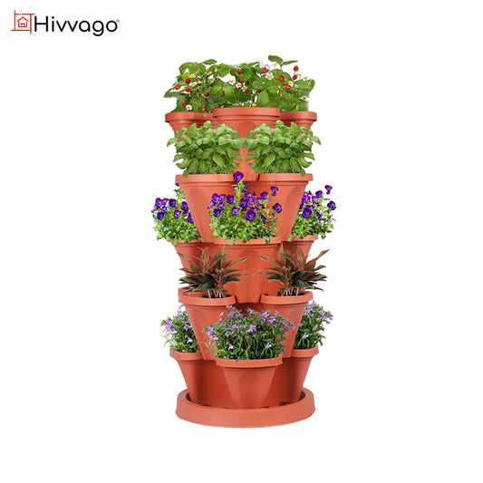 5-Tier Vertical Garden Planter 15x Plants – Indoor/Outdoor Pot with Base
