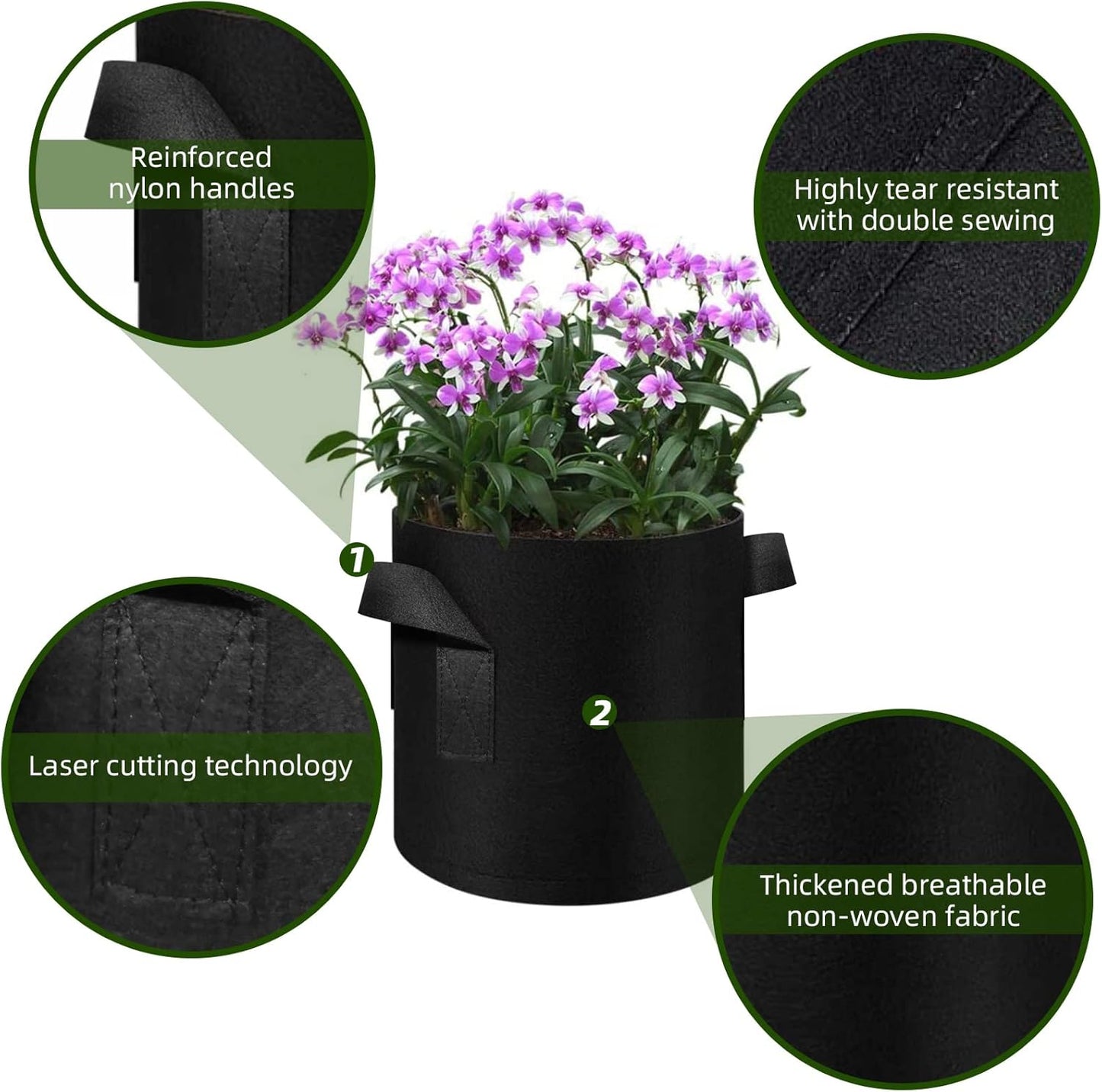 12-Pack 10 Gallon Plant Grow Bags, Thickened Nonwoven Fabric Pots with Handles, Vegetable Planter Bags Containers, Cloth Planters for Garden