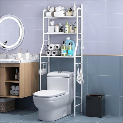 CARLA HOME 3-Tier Over The Toilet Storage Rack with Hooks & Paper Holder for Bathroom & Laundry Room