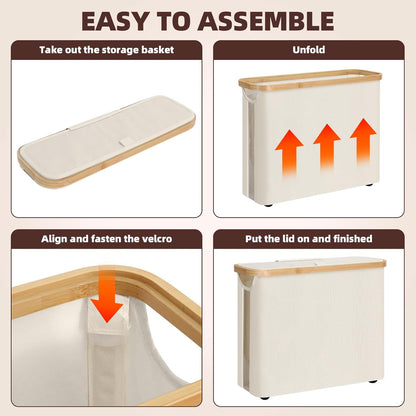 CARLA HOME Toilet Paper Storage Basket Holds Up to 12 Rolls with Bamboo Lid and Handle for RV Closet (White)